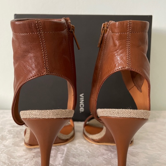 Vince Ankle Cuff Sandals Heels Brown,8 side zipper - Picture 6 of 16